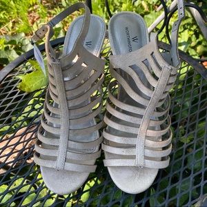 Platinum champagne strappy heels